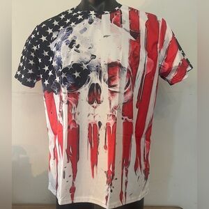 Men’s Skull S/S Shirt, Red, White, & Blue, Crew Neck Size XXL